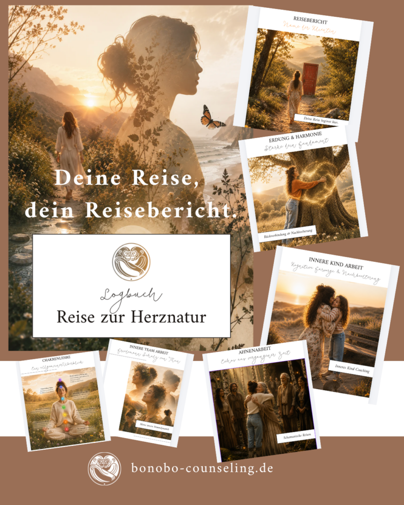 Vorschau ‚Deine Reise zur Herznatur' mit Logbuch und mehreren Reisebericht-Karten